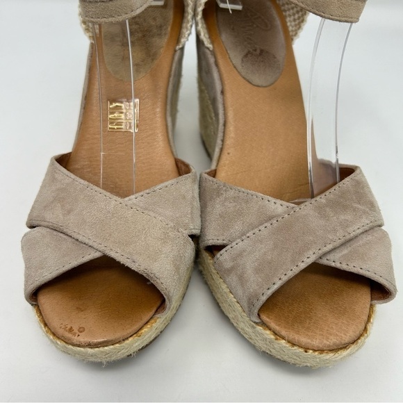Pinaz Made in Spain Beige Gray Leather Espadrille Wedges Size 39 - Picture 5 of 13